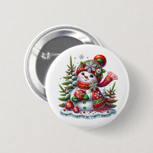 Badge Rond 5 Cm Bonhomme de neige de Noël