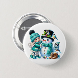 Badge Rond 5 Cm Bonhomme de neige de Noël