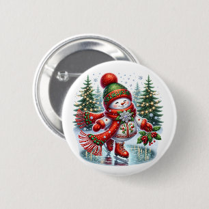 Badge Rond 5 Cm Bonhomme de neige de Noël