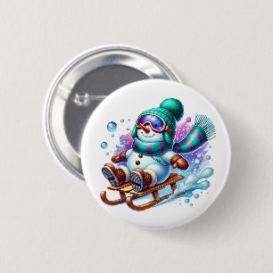 Badge Rond 5 Cm Bonhomme de neige de Noël