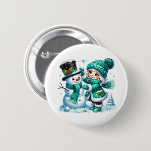 Badge Rond 5 Cm Bonhomme de neige de Noël