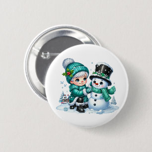 Badge Rond 5 Cm Bonhomme de neige de Noël
