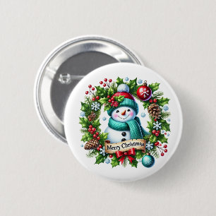 Badge Rond 5 Cm Bonhomme de neige de Noël