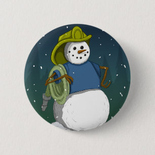 Badge Rond 5 Cm Bonhomme de neige de sapeur-pompier