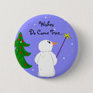 Badge Rond 5 Cm Bonhomme de neige faiseur de vœux