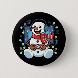 Badge Rond 5 Cm Bonhomme de neige gamer enneigé
