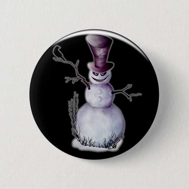 Badge Rond 5 Cm bonhomme de neige mauvais (Devant)