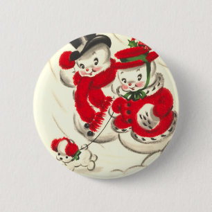 Badge Rond 5 Cm Bonhomme de neige vintage et bouton rond de