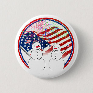 Badge Rond 5 Cm Bonhommes de neige célébrant l'indépendance