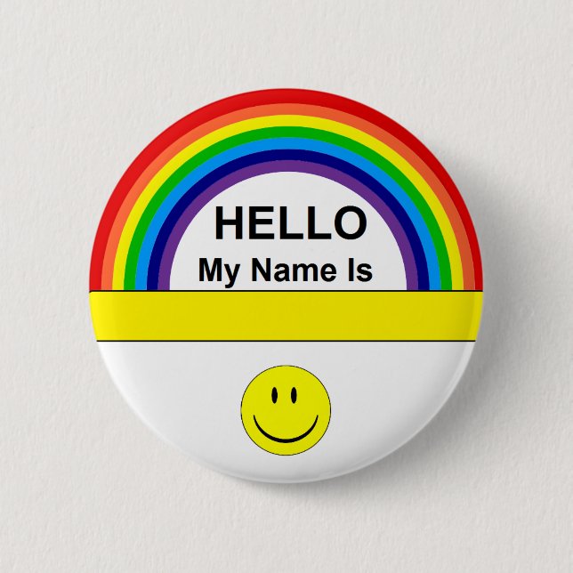 Badge Rond 5 Cm Bonjour bouton d'arc-en-ciel (Devant)