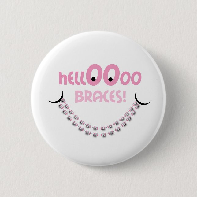 Badge Rond 5 Cm Bonjour Braces Rose (Devant)