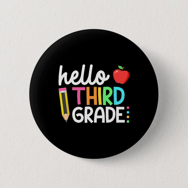 Badge Rond 5 Cm Bonjour Équipe de 3e année 3e année Retour à l'éco (Devant)