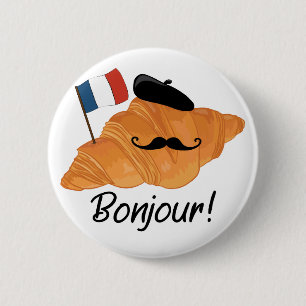 Badge Rond 5 Cm Bonjour French Croissant - France Funny Food
