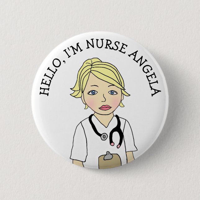 Badge Rond 5 Cm Bonjour, Je suis Infirmière Ajouter Nom (Devant)