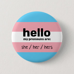 Badge Rond 5 Cm Bonjour, mes pronouns sont & transgenre drapeau