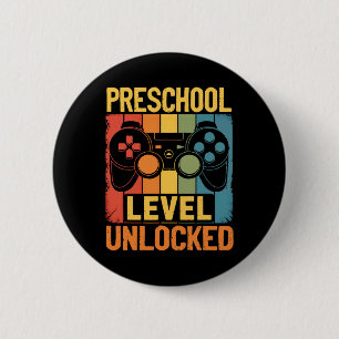Badge Rond 5 Cm Bonjour niveau préscolaire débloqué jeu vidéo reto