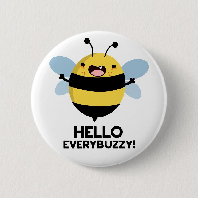 Badge Rond 5 Cm Bonjour Partout Buzzy Funny Bee Pun (Devant)