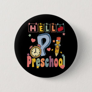 Badge Rond 5 Cm Bonjour Préscolaire Rétro Enseignant Enfants Fille