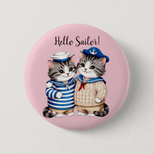 Badge Rond 5 Cm Bonjour Sailor ! Chats nautiques pêcheurs à voile