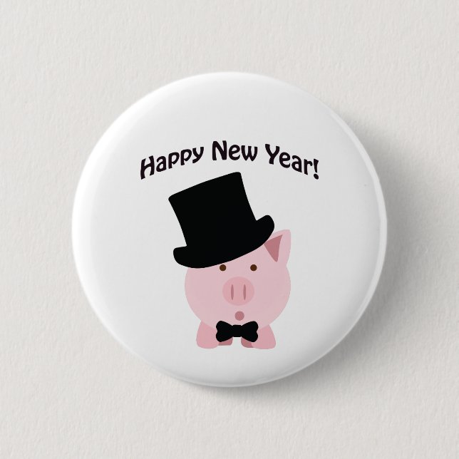 Badge Rond 5 Cm Bonne année ! Pig Dapper (Devant)