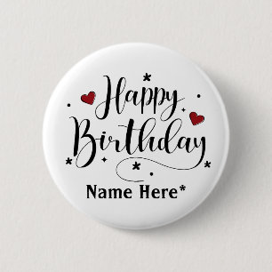 Badge Rond 5 Cm Bonne Anniversaire Minimaliste Typographie Calligr