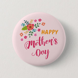 Badge Rond 5 Cm "Bonne fête des mères", une jolie illustration ros