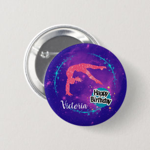 Badge Rond 5 Cm Bonne Gymnastique d'anniversaire Galaxy Tumbling