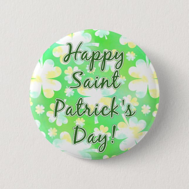 Badge Rond 5 Cm Bonne St Patrick's Day Shamrocks Aquarelle rétro (Devant)