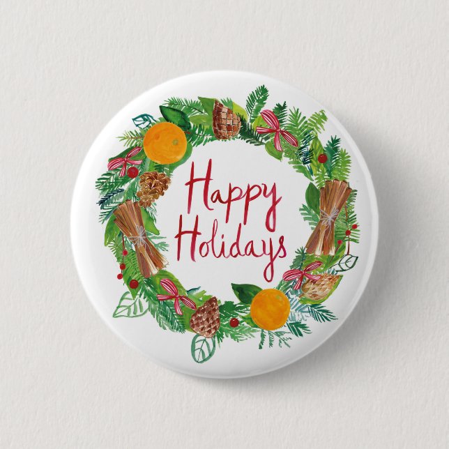 Badge Rond 5 Cm Bonnes fêtes guirlande de vacances de | (Devant)