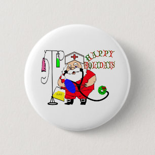 BADGE ROND 5 CM BONNES FÊTES INFIRMIÈRE DE PÈRE NOËL