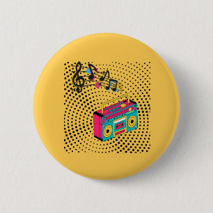 Badge Rond 5 Cm Boombox audio rétro.