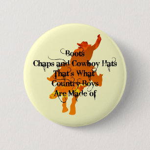 Badge Rond 5 Cm Boots, Chaps, et Casquettes Cowboy...Bouton