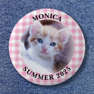 Badge Rond 5 Cm Bordure à carreaux buffle rose clair pour photo de