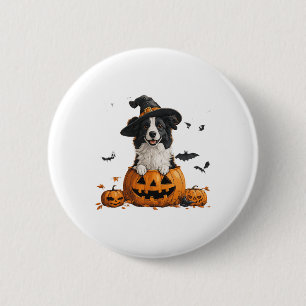 Badge Rond 5 Cm Bordure Collie Chien Citrouille Halloween Thanksgi