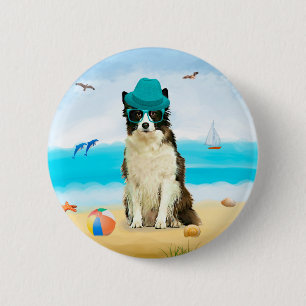 Badge Rond 5 Cm Bordure Collie Chien sur l'oreiller de plage