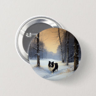 Badge Rond 5 Cm Bordure Collie Laisser neiger Noël