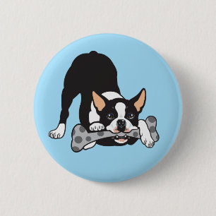 Badge Rond 5 Cm Boston Terrier. Heureux de devenir chanceux