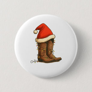 Badge Rond 5 Cm Botte Cowboy Noël Occidental Santa Hat