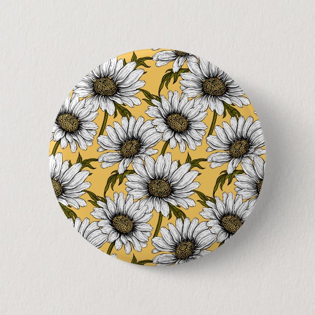 Badge Rond 5 Cm Bouches blanches, fleurs sauvages sur jaune (Devant)