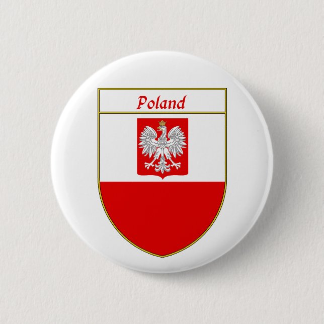 Badge Rond 5 Cm Bouclier de drapeau de la Pologne (Devant)