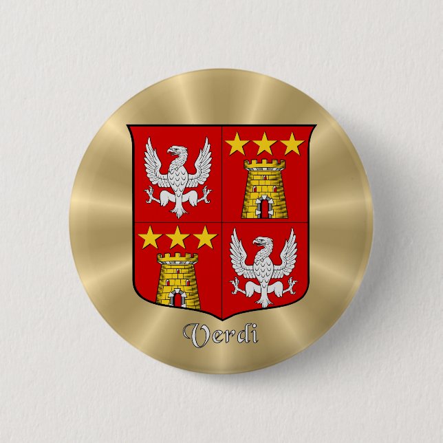 Badge Rond 5 Cm Bouclier historique de Verdi sur Golden Sunburst (Devant)