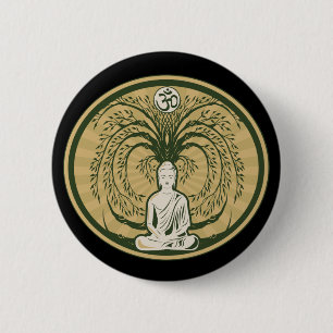 Badge Rond 5 Cm Bouddha sous l'arbre de Bodhi