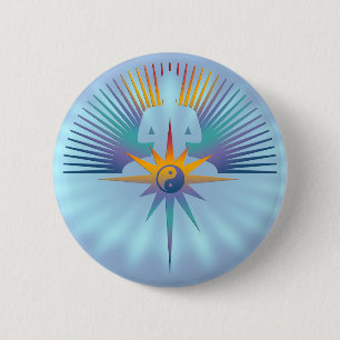 Badge Rond 5 Cm Bouddha Star 3D   brillance bleue