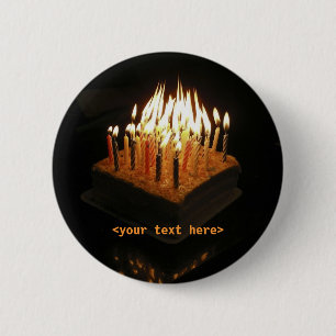 Badge Rond 5 Cm Bougies de gâteau d'anniversaire allumées, <your