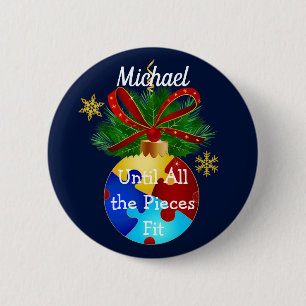 Badge Rond 5 Cm Boule de Noël Autisme