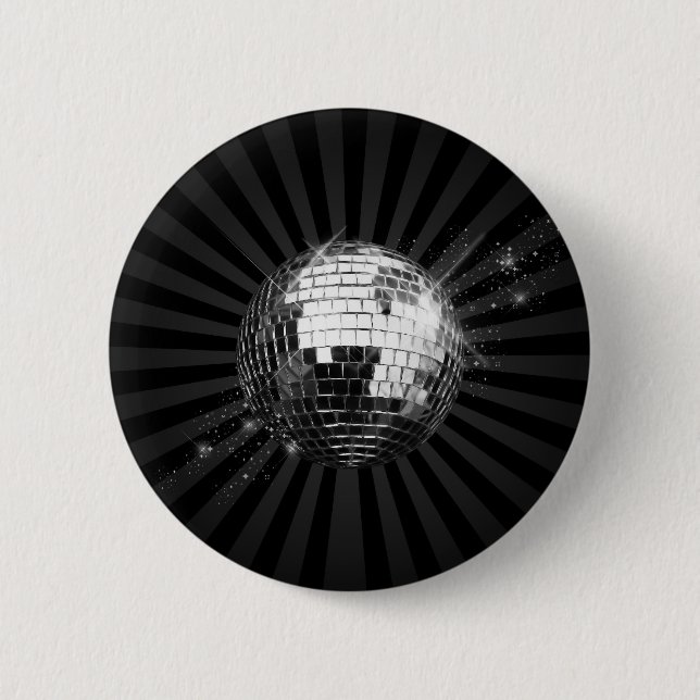 Badge Rond 5 Cm Boule Disco Mirror sur noir (Devant)