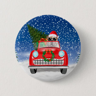 Badge Rond 5 Cm Bouledogue anglais conduisant une voiture dans la