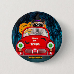 Badge Rond 5 Cm Bouledogue anglais conduisant une voiture Hallowee
