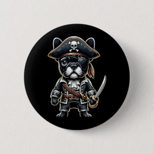 Badge Rond 5 Cm Bouledogue français Chien Pirate Halloween Party