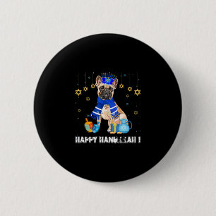 Badge Rond 5 Cm Bouledogue français Menorah Chapeau Joyeux Chanuka